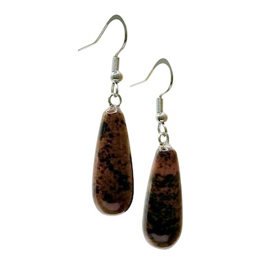 Mahogany Obsidian Long Teardrop Surgical Steel Earrings